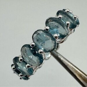 New Swarovski Elements London Blue Crystal Eternity Band Silver Ring 8 Glam